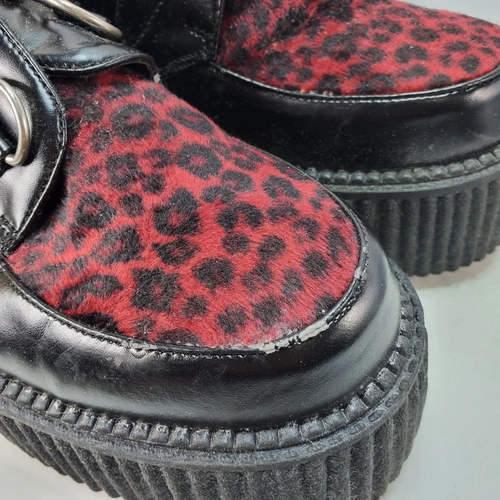 Morbid Threads Creeper Shoes Womens 10 Black Red Leopard Goth Platform NO LACES
